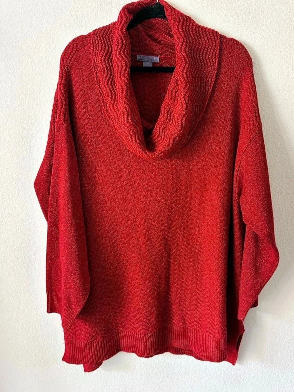 Laura Scott Cowl Neck Metallic Tunic Sweater in Red